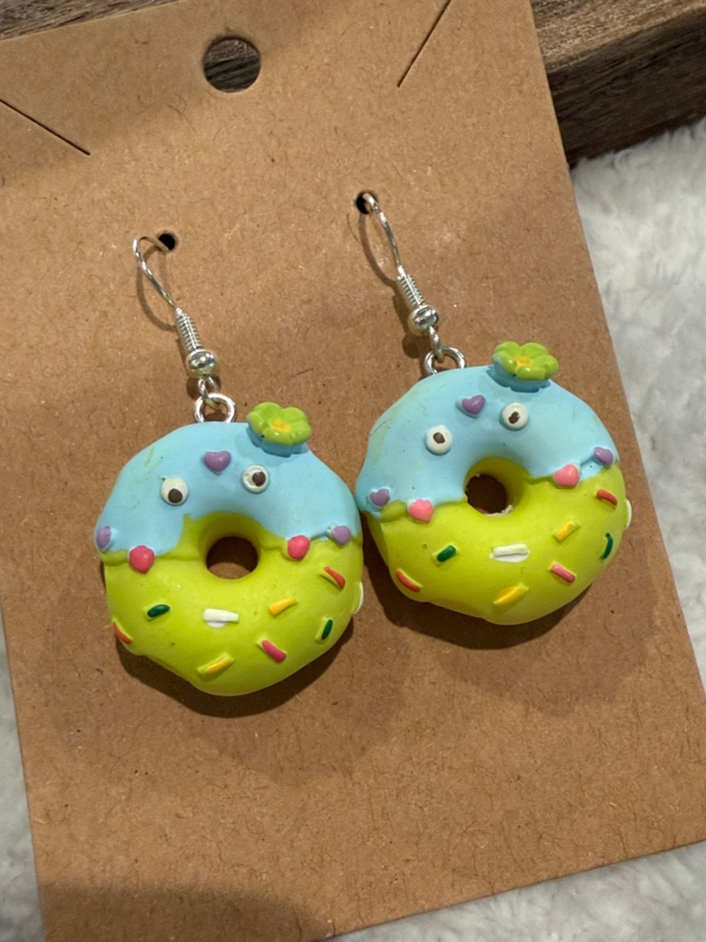 Whimsical Donut Dangle Earrings for Kids - Blue & Lime